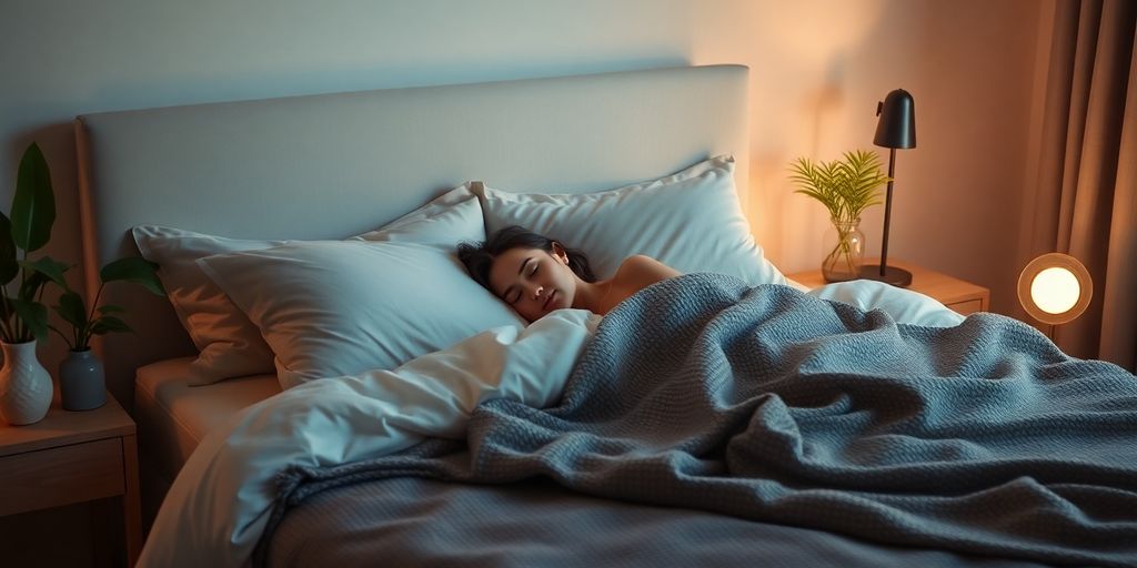 Cozy bedroom with a person sleeping peacefully.