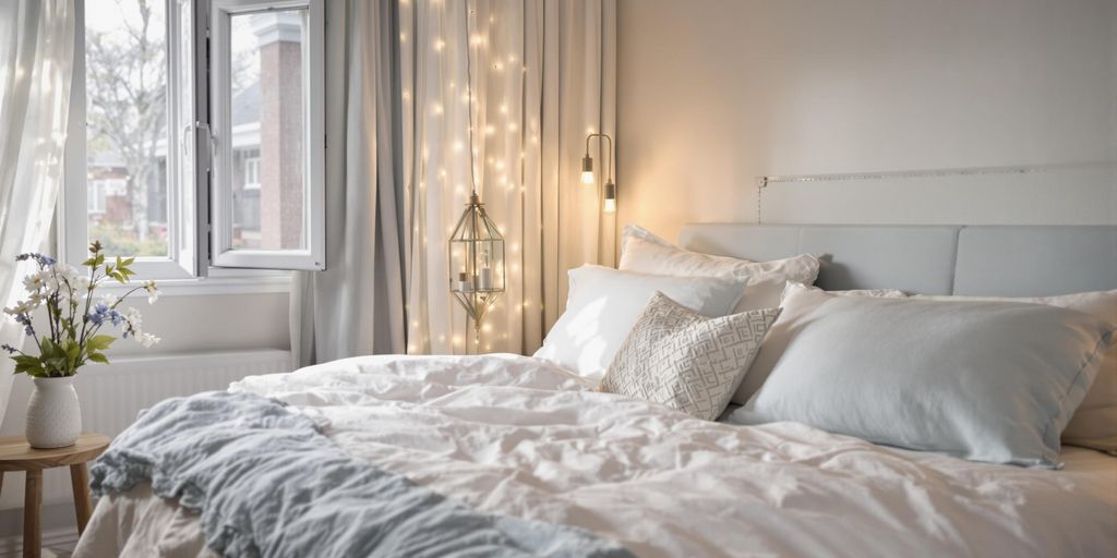 Cozy bedroom with soft lighting and inviting decor.