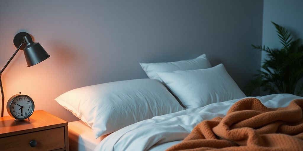 Cozy bedroom with calming decor for restful sleep.