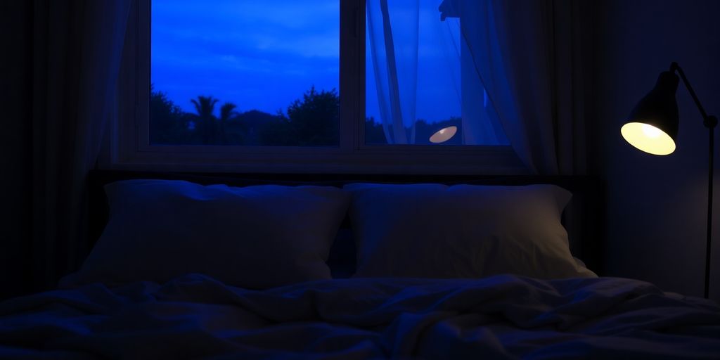 Cozy bedroom with soft pillows and calming night lights.
