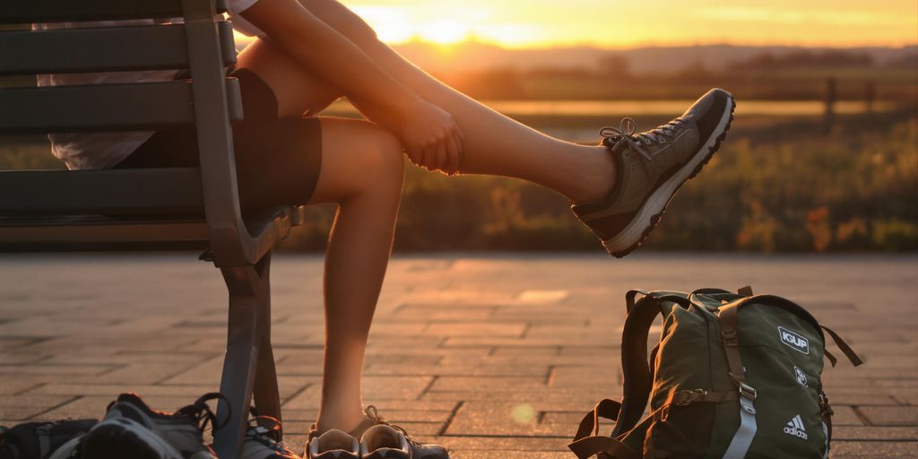 Person massaging legs after a long day of walking.
