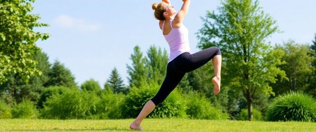 Person stretching outdoors for exercise and relaxation.