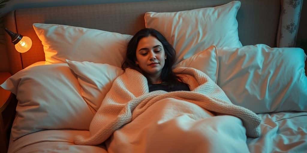Cozy bedroom with a person peacefully falling asleep.