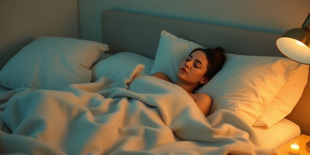 Cozy bedroom with a person peacefully falling asleep.