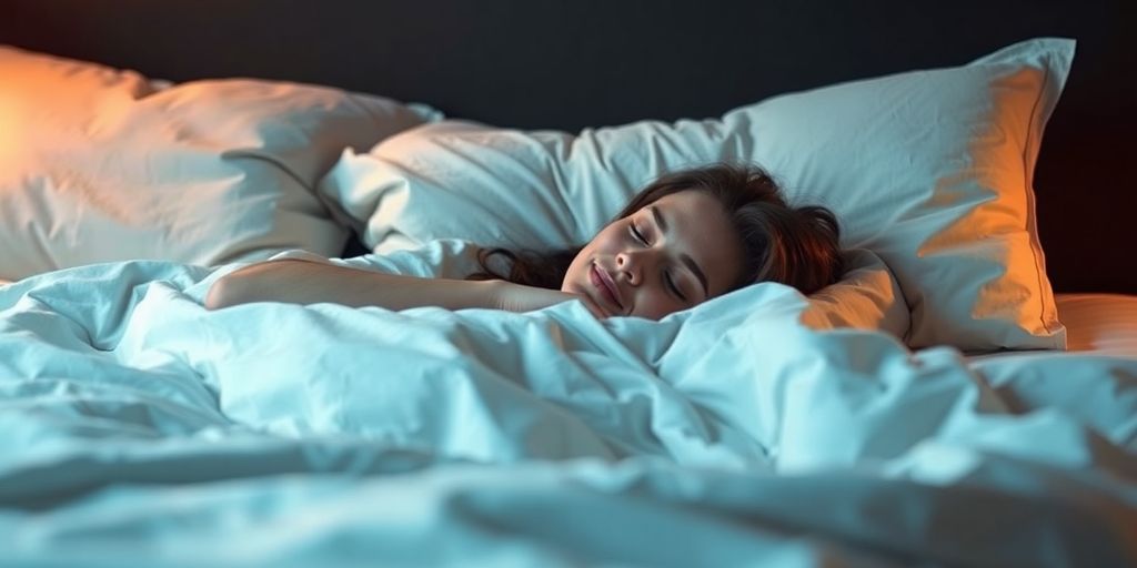 Person peacefully sleeping in a cozy bedroom setting.