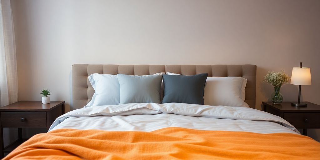 Cozy bedroom with soft pillows and calming ambiance.
