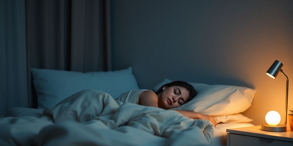 Peaceful bedroom with a person sleeping soundly.