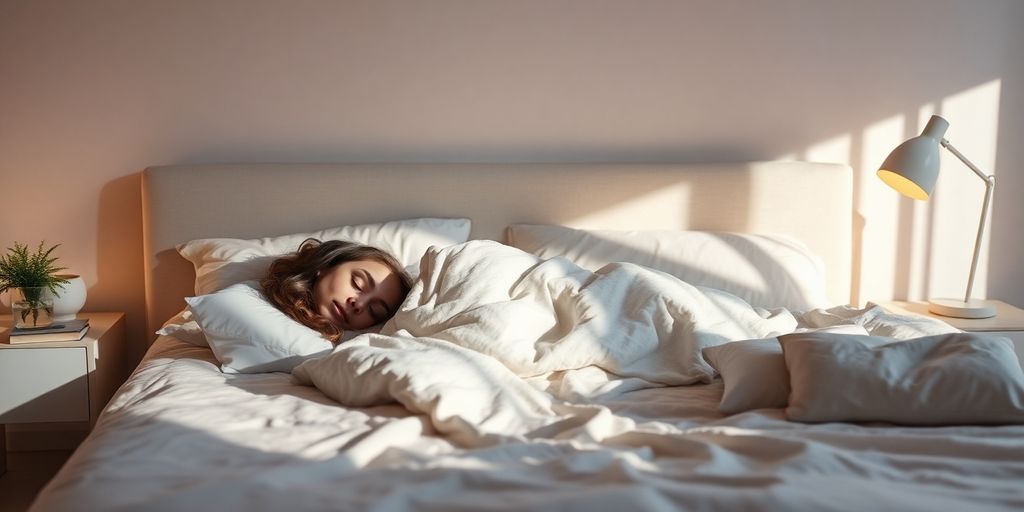 Cozy bedroom with a person sleeping peacefully.