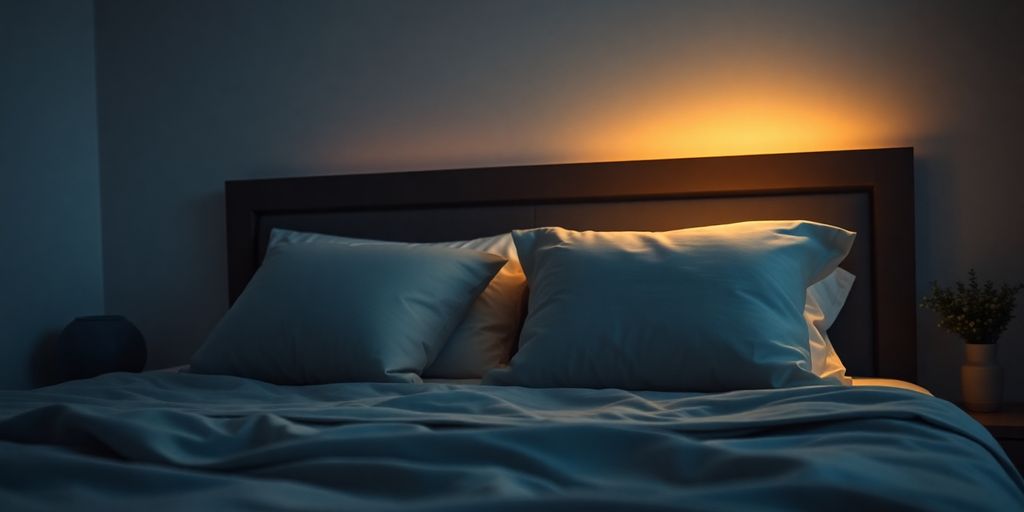 Cozy bedroom with soft pillows and calming ambiance.