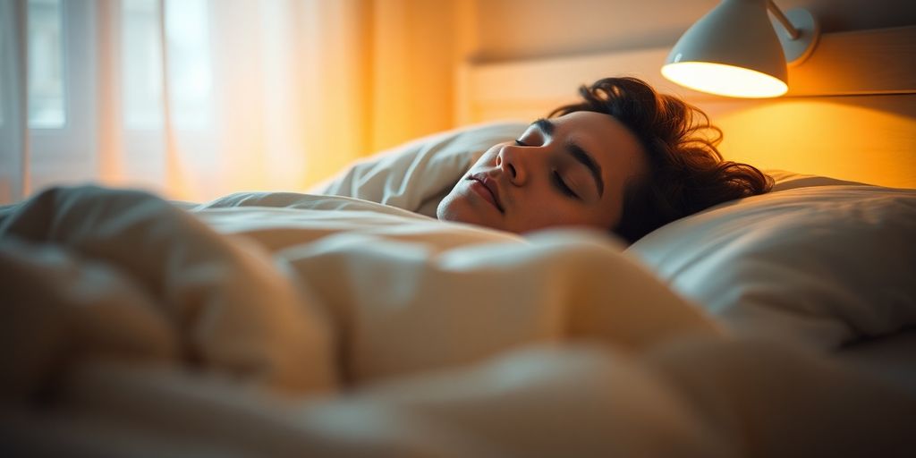 Person sleeping soundly in bed.