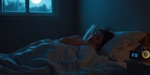 Peaceful bedroom, person sleeping soundly.