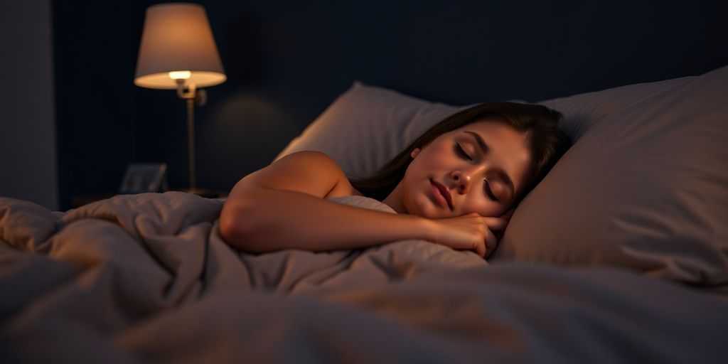 Peaceful person asleep in cozy bed at night
