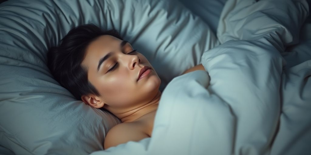Person peacefully sleeping in a cozy bed.