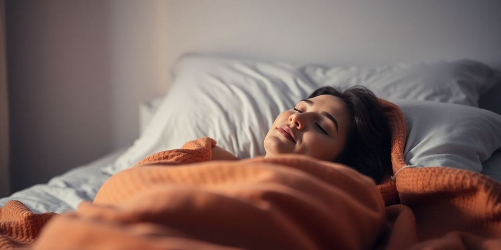 Person peacefully sleeping in a dimly lit bedroom.